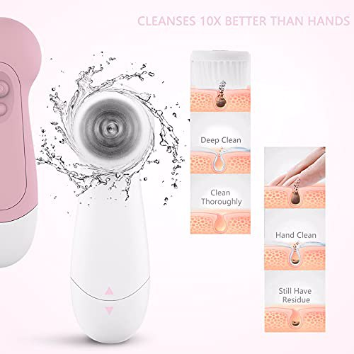 Waterproof Facial Cleansing Spin Brush Set 3 Exfoliating Brush Heads, Half Blush 5