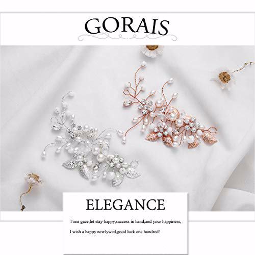Gorais Bride Wedding Hair Vine Rose Gold Pearl Bridal Headpieces, B Rose gold 2