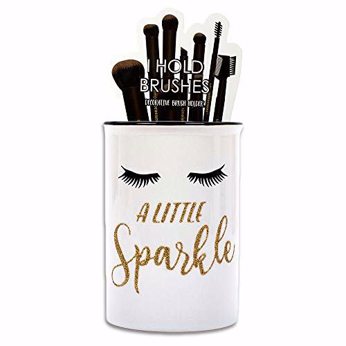 VOTUM Ceramic Makeup Brush Holder Storage with Cute Sayings A Little Sparkle 1