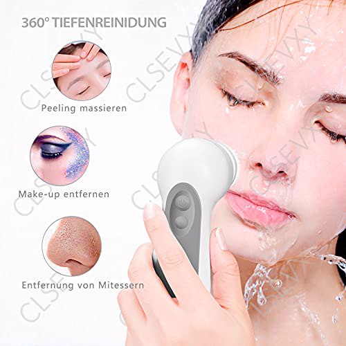 Waterproof Facial Cleansing Spin Brush Set with 3 Exfoliating Brush Heads, Gray 7