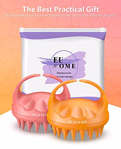 EUHOME Scalp Massager Shampoo Brush 2 pack Orange Pink 7
