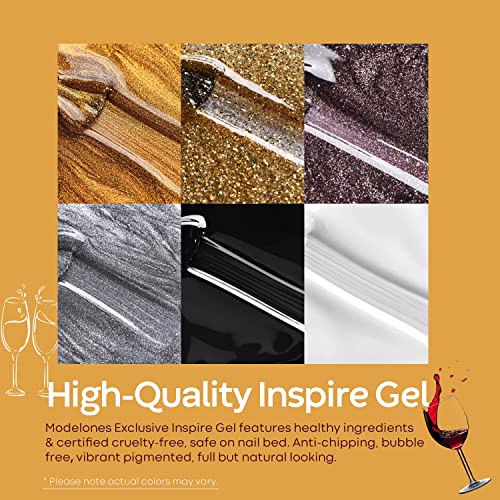 Modelones Gel Nail Polish Set 6 Colors Black Gold Glitter 3