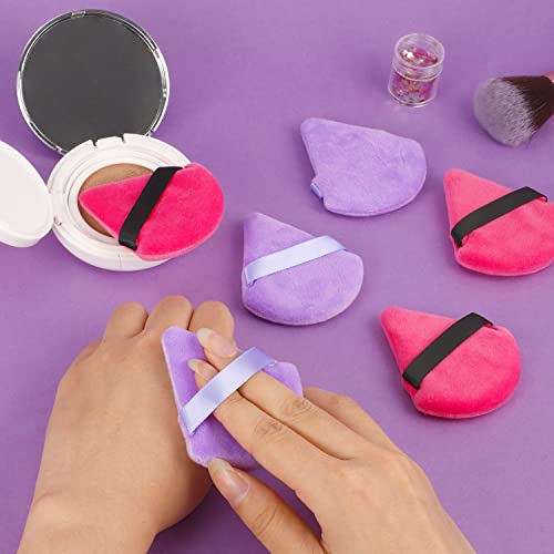 Pimoys 6 Pieces Powder Puff Face Soft Triangle Makeup Purple and Rose Red 5