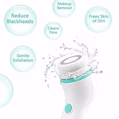 Waterproof Facial Cleansing Spin Brush Set with 3 Exfoliating Brush Heads, Green 4
