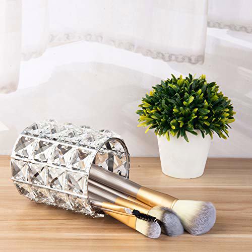 Feyarl 2pcs Crystal Makeup Brush Holder Silver Bling Handcrafted Comb Brush 3