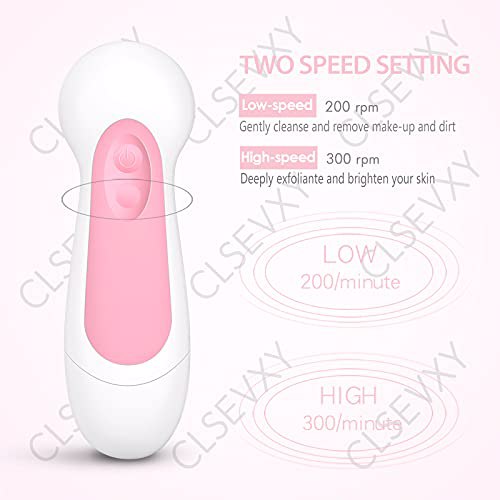 Waterproof Facial Cleansing Spin Brush Set with 3 Exfoliating Brush Heads, Pink 4