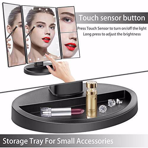 deweisn Trifold Lighted Vanity Mirror with 21 LED Lights Black 5