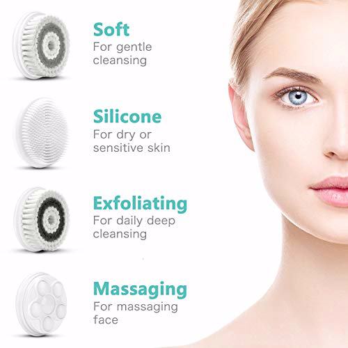 Waterproof Facial Cleansing Spin Brush Set with 3 Exfoliating Brush Heads, Green 3