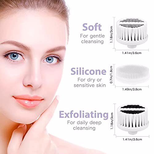 Waterproof Facial Cleansing Spin Brush Set 3 Exfoliating Brush Heads, Purple 2