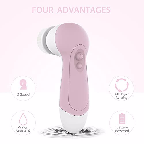 Waterproof Facial Cleansing Spin Brush Set 3 Exfoliating Brush Heads, Half Blush 3