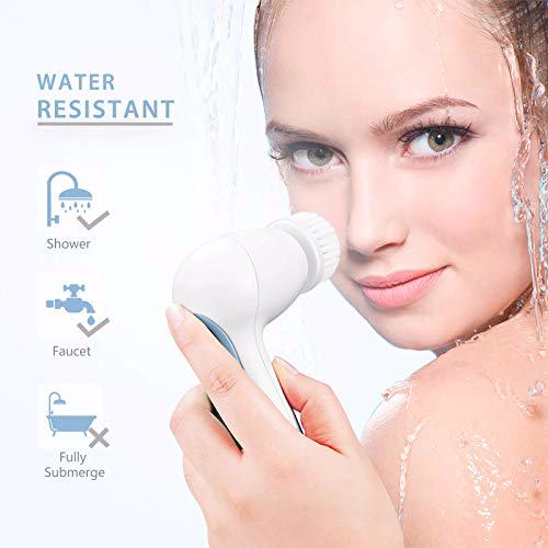 Waterproof Facial Cleansing Spin Brush Set with 3 Exfoliating Brush Heads, Blue 6