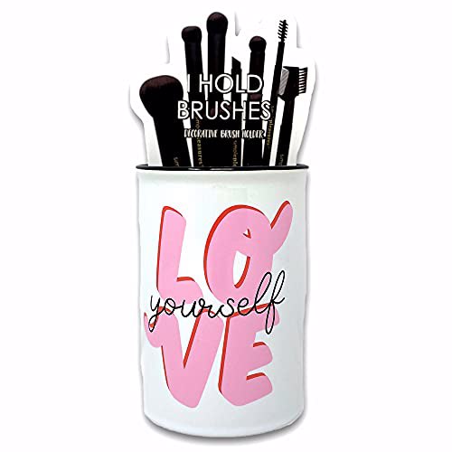 Ceramic Makeup Brush Holder Storage with Cute Sayings Love Yourself 1