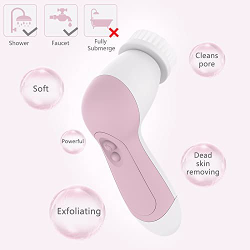 Waterproof Facial Cleansing Spin Brush Set 3 Exfoliating Brush Heads, Half Blush 6