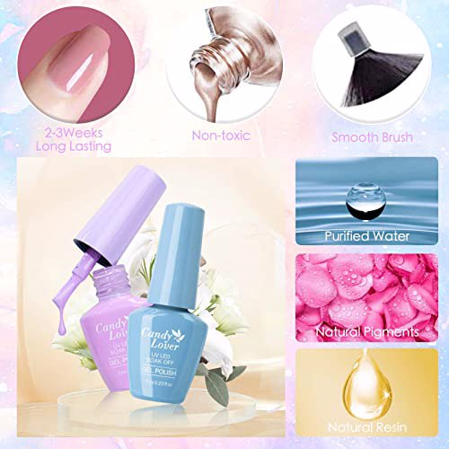 Candy Lover 25PCS Gel Nail Polish Kit, Pastel Rainbow 8