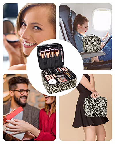 Relavel Travel Makeup Train Case Makeup Cosmetic Case Organizer Leopard, Beige 6