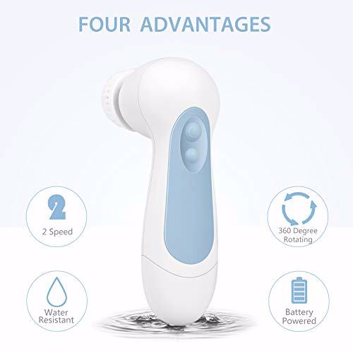 Waterproof Facial Cleansing Spin Brush Set with 3 Exfoliating Brush Heads, Blue 3