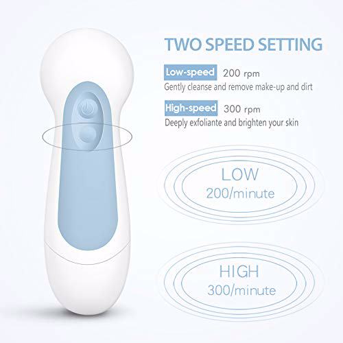 Waterproof Facial Cleansing Spin Brush Set with 3 Exfoliating Brush Heads, Blue 4