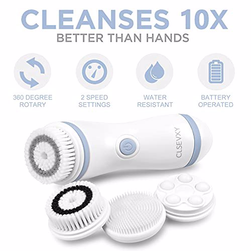 CLSEVXY Water Resistant Facial Cleansing Spin Brush Set 2