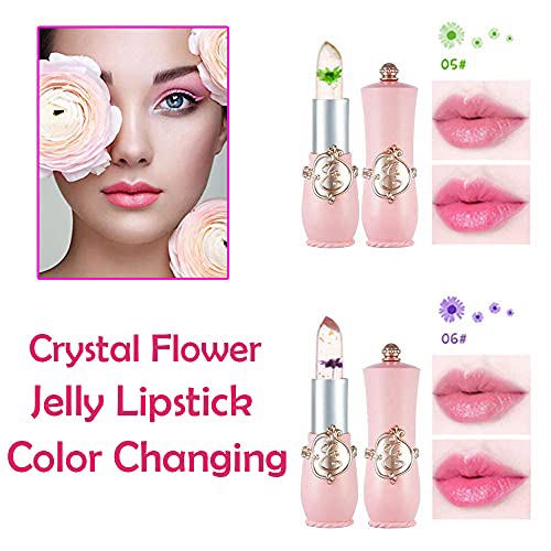 BINGBRUSH 2Pcs Crystal Flower Jelly Color Changing Lipstick 2