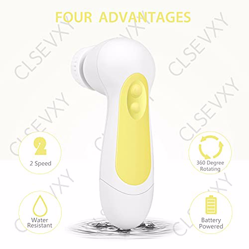 Waterproof Facial Cleansing Spin Brush Set 3 Exfoliating Brush Heads, Yellow 3