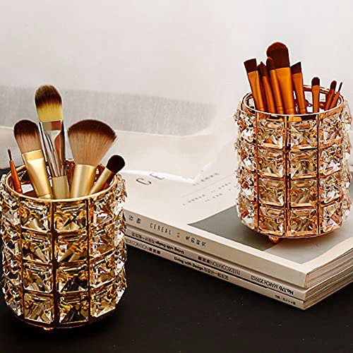 AKOAK 1 pack Crystal Makeup Brush Holder Office Supplies Storage Gold 5