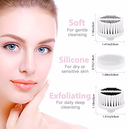 Waterproof Facial Cleansing Spin Brush Set 3 Exfoliating Brush Heads, Half Blush 2