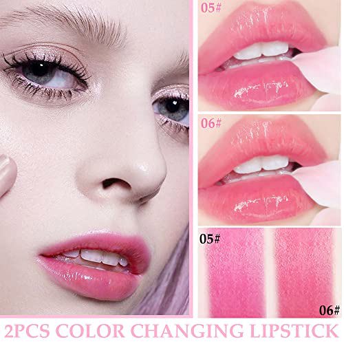 BINGBRUSH 2Pcs Crystal Flower Jelly Color Changing Lipstick,Black Tube 2