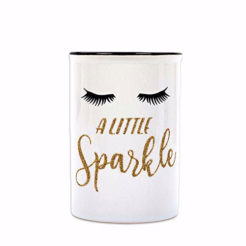 VOTUM Ceramic Makeup Brush Holder Storage with Cute Sayings A Little Sparkle 2