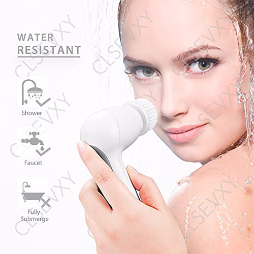 Waterproof Facial Cleansing Spin Brush Set with 3 Exfoliating Brush Heads, Gray 6