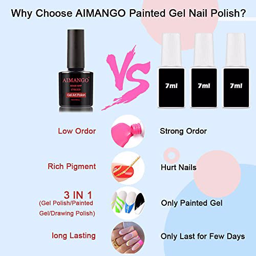 AIMANGO Black White Red Silver Glitter Nail Art Liner Gel, Classic Collection 4