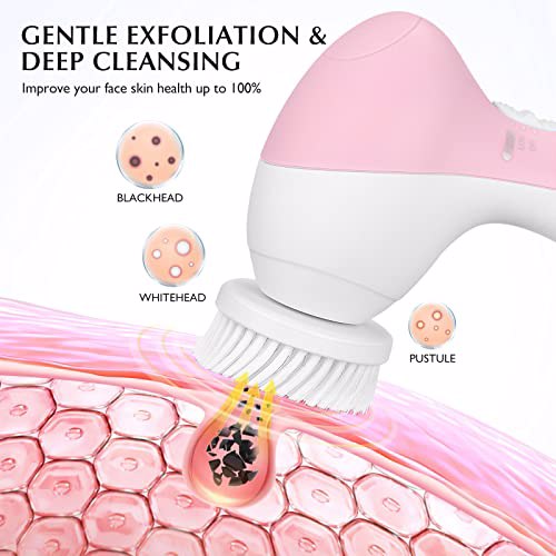 Facial Cleansing Brush Face Scrubber, Light Pink 4