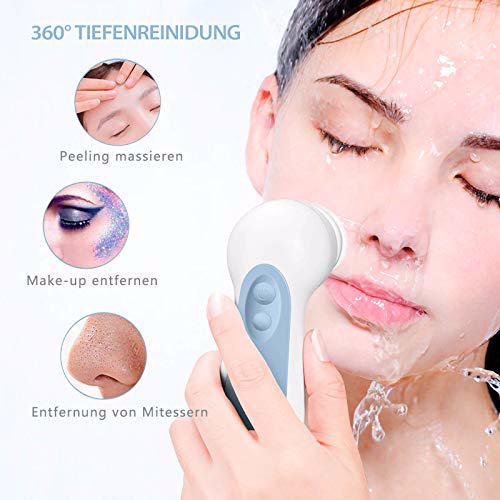 Waterproof Facial Cleansing Spin Brush Set with 3 Exfoliating Brush Heads, Blue 7