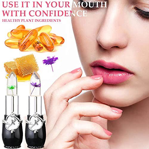 BINGBRUSH 2Pcs Crystal Flower Jelly Color Changing Lipstick,Black Tube 6
