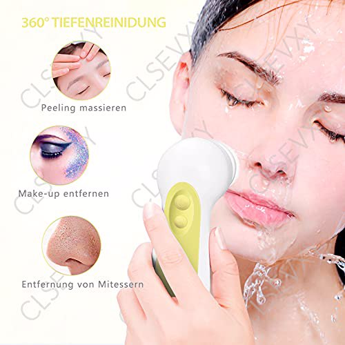 Waterproof Facial Cleansing Spin Brush Set 3 Exfoliating Brush Heads, Yellow 7