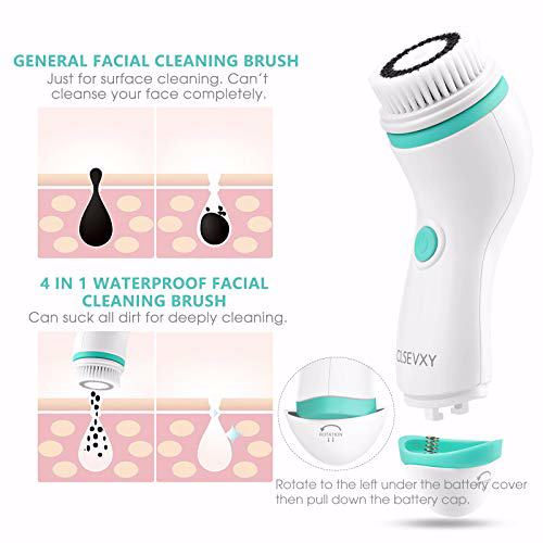 Waterproof Facial Cleansing Spin Brush Set with 3 Exfoliating Brush Heads, Green 5