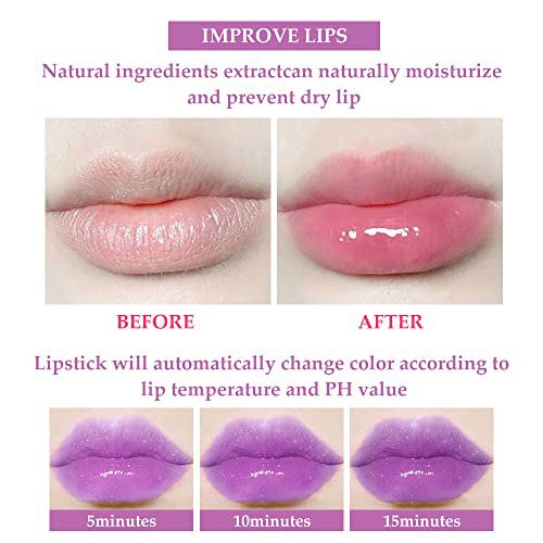 BINGBRUSH 3Pcs Jelly Color Changing Lipstick, Pink Red Blue 3