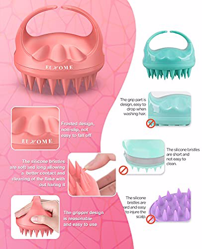 EUHOME Scalp Massager Shampoo Brush Coral Pink Natual Blue 6