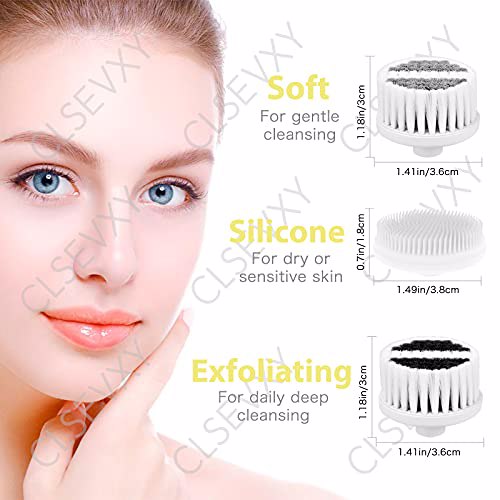 Waterproof Facial Cleansing Spin Brush Set 3 Exfoliating Brush Heads, Yellow 2