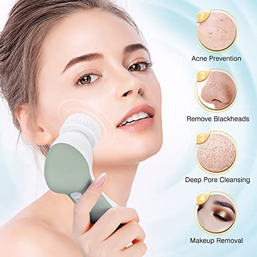 Facial Cleansing Brush Face Scrubber, Navy Green 7