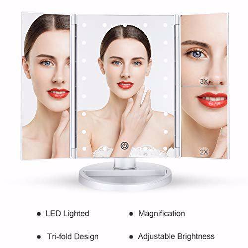 deweisn Tri-Fold Lighted Vanity Mirror with 21 LED Lights Silver 6