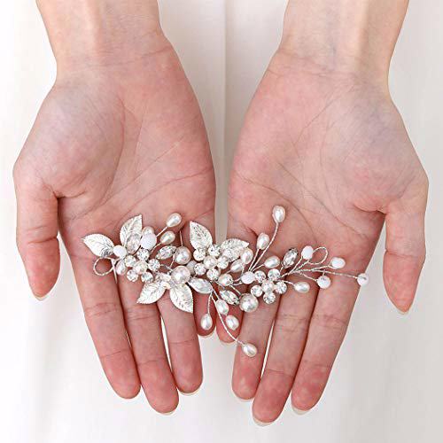 Gorais Bride Wedding Hair Vine Silver Pearl Bridal Headpieces, A Silver 2