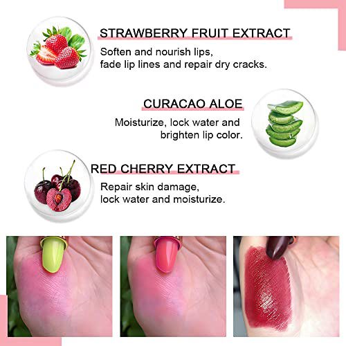 BINGBRUSH 3 Pcs Red Cherries Color Changing Lipstick,Aloe Vera Strawberry 5