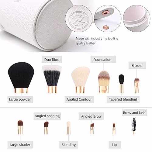 Zoreya Travel Makeup Brush Set, White 6