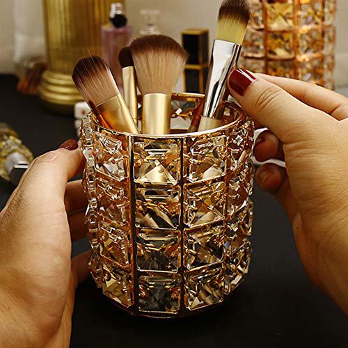 AKOAK 1 pack Crystal Makeup Brush Holder Office Supplies Storage Gold 6