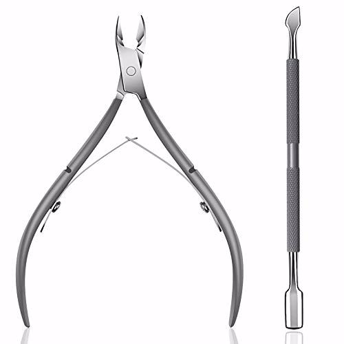 Ejiubas Cuticle Trimmer with Cuticle Pusher - Ejiubas Cuticle Remover Cuticle Nipper Professional Stainless Steel Cuticle Cutter Clipper Durable Pedicure Manicure Tools for Fingernails and Toenails Gray
