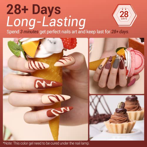 Modelones Red Gel Nail Polish Set, 6 Brown Peach Pink 2