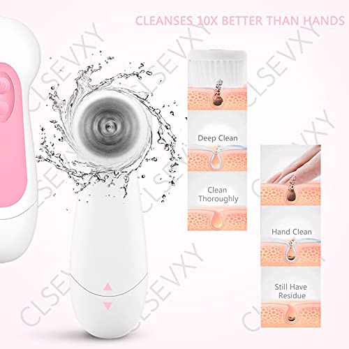 Waterproof Facial Cleansing Spin Brush Set with 3 Exfoliating Brush Heads, Pink 5