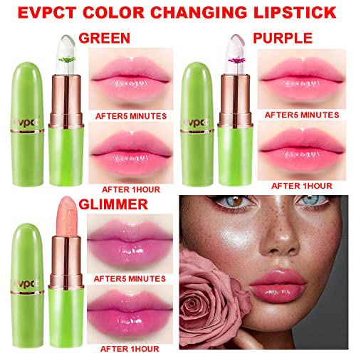 BINGBRUSH 3 Pcs Flower Color Changing Lipstick,Shimmer Long Lasting Lip Care 3