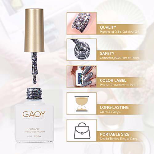 GAOY Chrome Platinum Glitter Gel Nail Polish Set 5