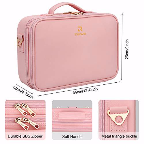 Relavel Travel Makeup Train Case Makeup Cosmetic Case Organizer Pink 2